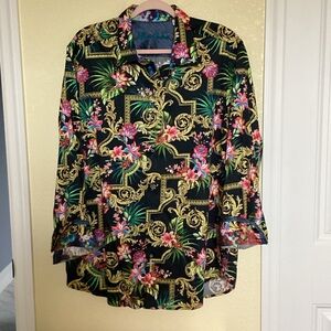Robert Graham Black and Gold Floral Men's Dress Shirt
